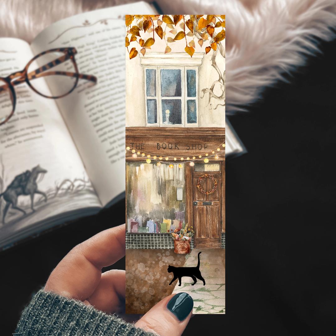 Fall Book Store Front Watercolor Bookmark - Cardstock