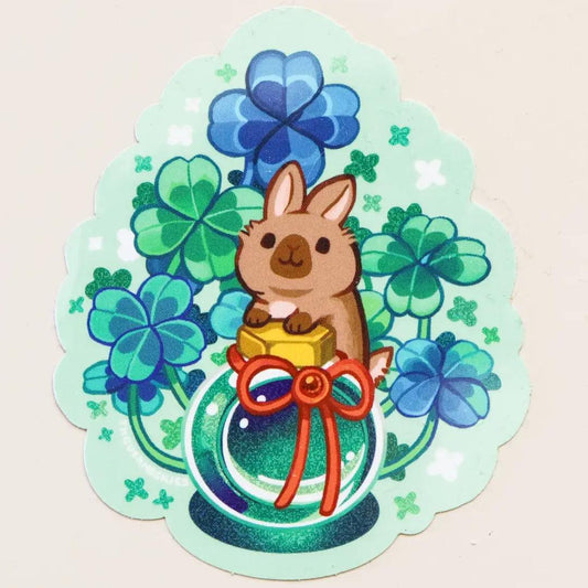 Good Luck Rabbit Sticker - Ink Potion - Four Leaf Clover - Vinyl Waterproof - Holographic