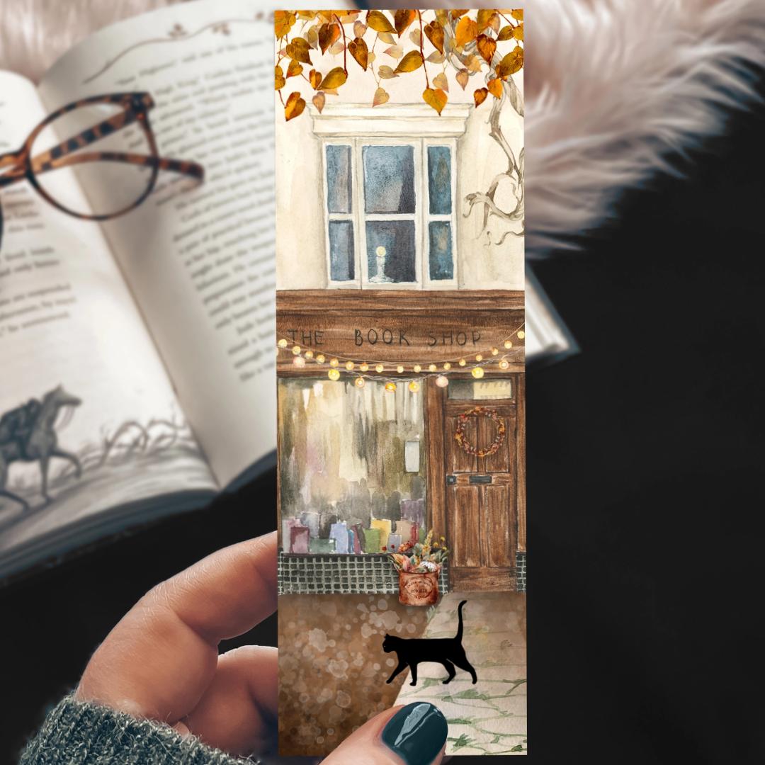 Fall Book Store Front Watercolor Bookmark - Cardstock