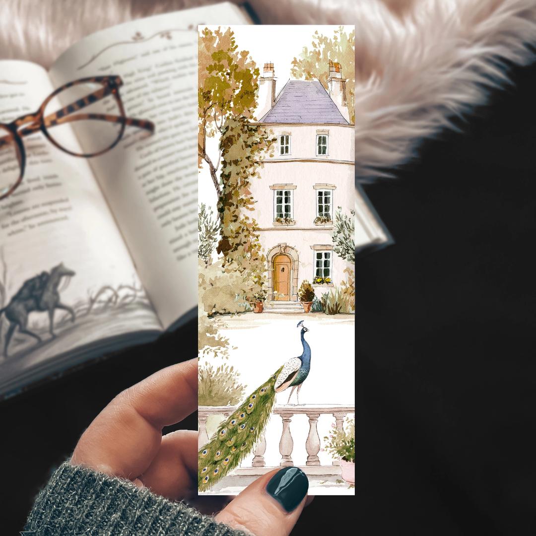 Peacock Manor Fall Watercolor Bookmark - French Chateau Ivy - Cardstock