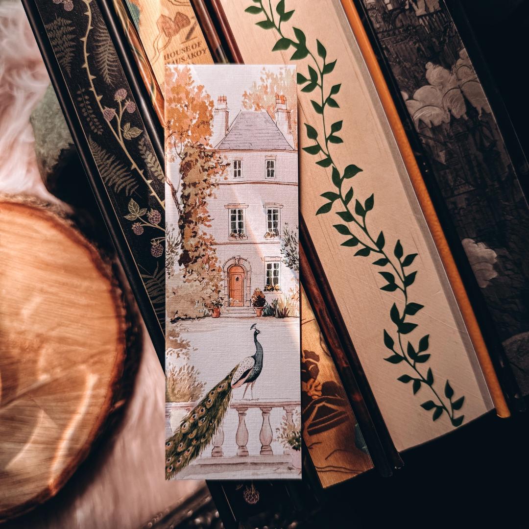 Peacock Manor Fall Watercolor Bookmark - French Chateau Ivy - Cardstock