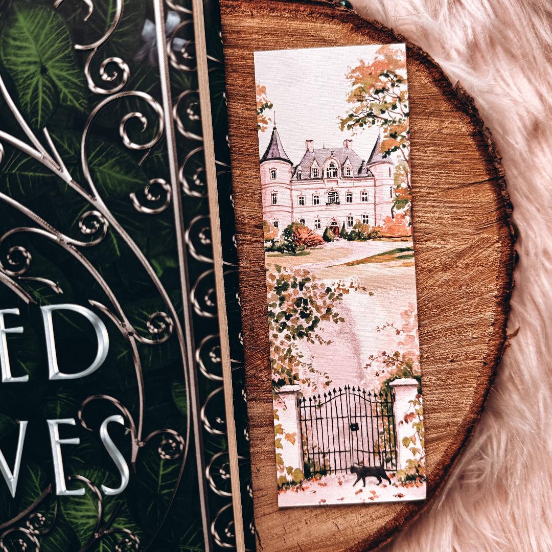 Historic Chateau with Gate and Black Cat Bookmark - Linen Cardstock