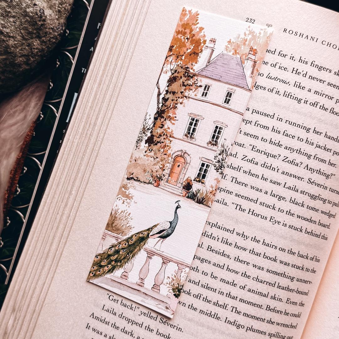 Peacock Manor Fall Watercolor Bookmark - French Chateau Ivy - Cardstock