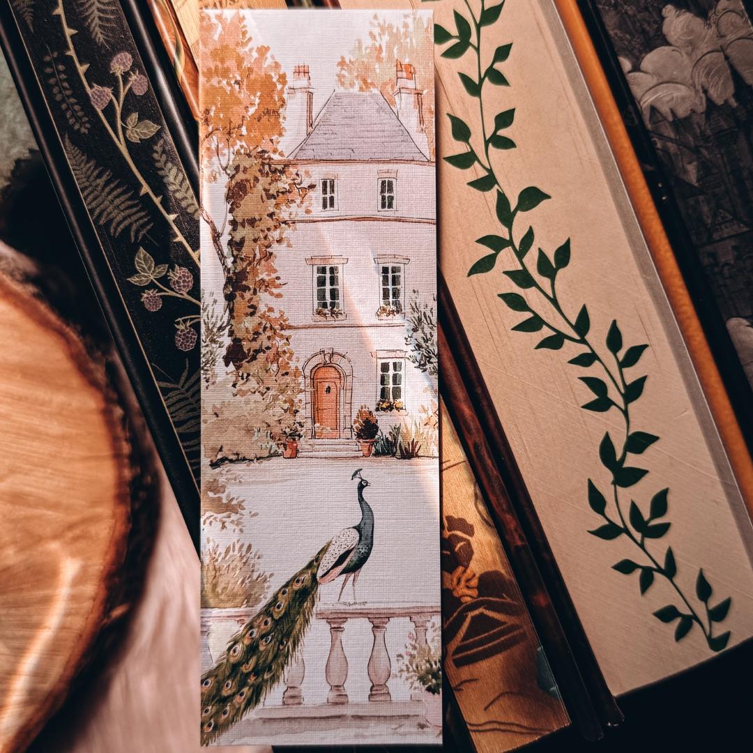 Peacock Manor Fall Watercolor Bookmark - French Chateau Ivy - Cardstock