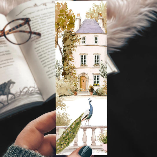 Peacock Manor Fall Watercolor Bookmark - French Chateau Ivy - Cardstock