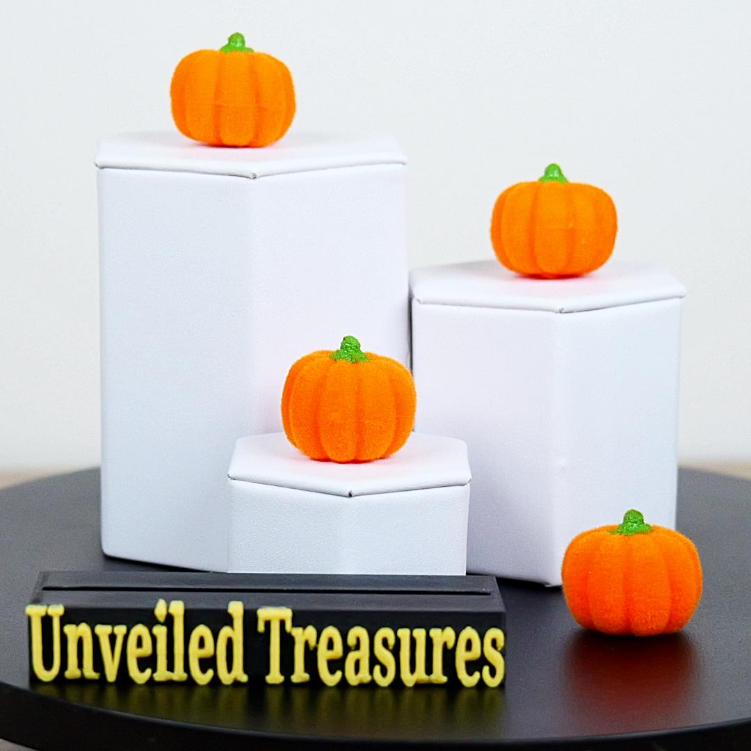 1" Miniature Flocked Pixie Pumpkins - Set of 4 - Fall & Halloween Crafts