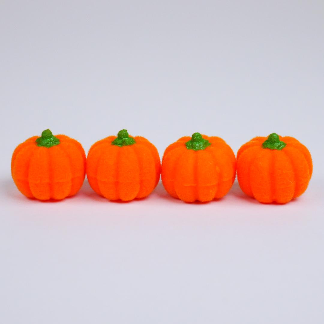 1" Miniature Flocked Pixie Pumpkins - Set of 4 - Fall & Halloween Crafts
