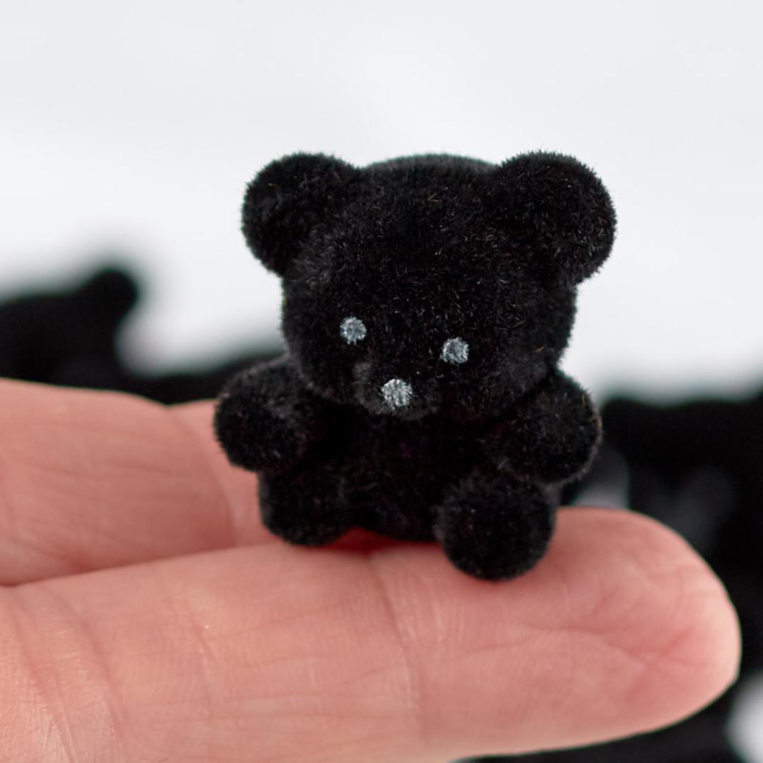 1" Flocked Miniature Bears - Black & Orange - Set of 4 - Halloween & Fall Crafts