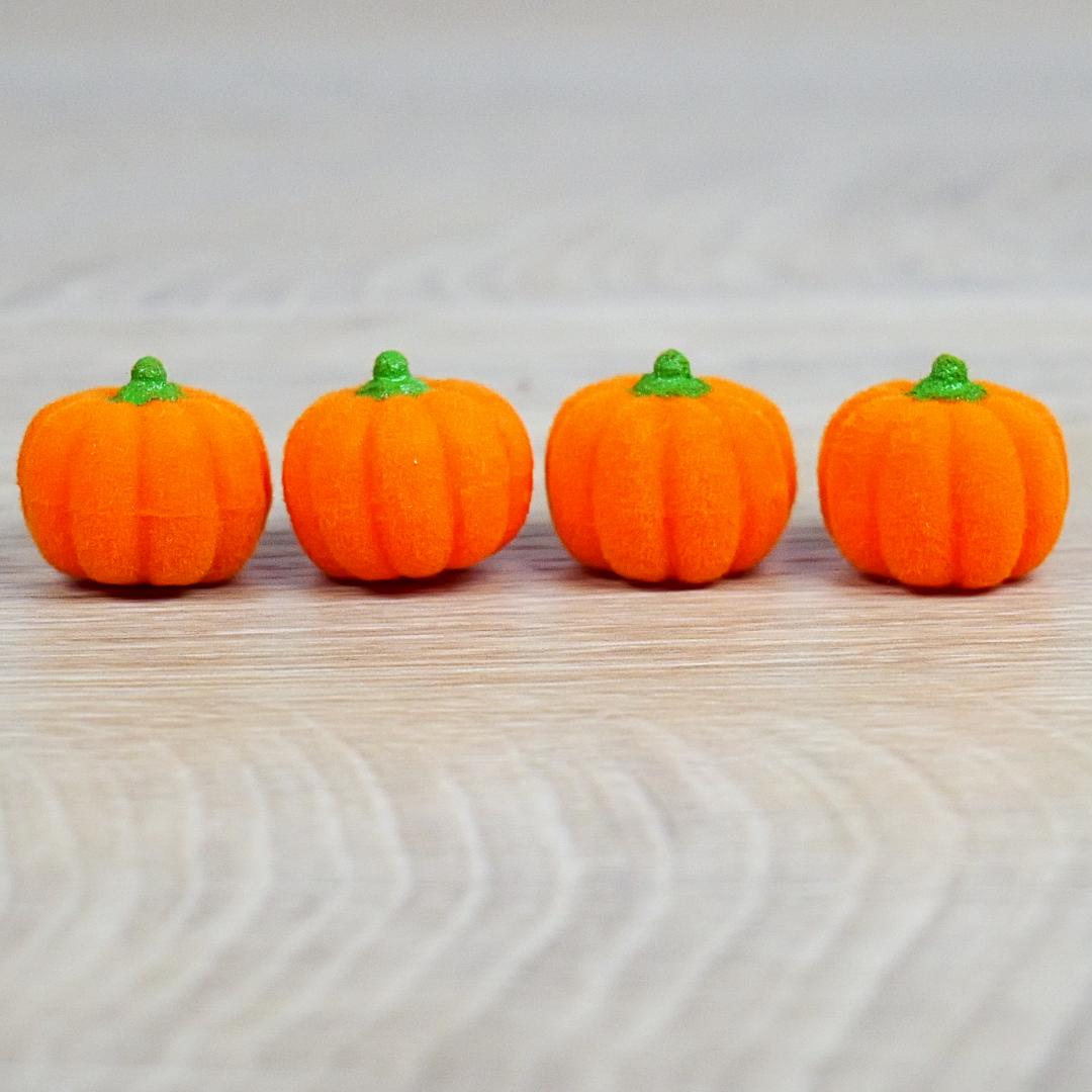 1" Miniature Flocked Pixie Pumpkins - Set of 4 - Fall & Halloween Crafts