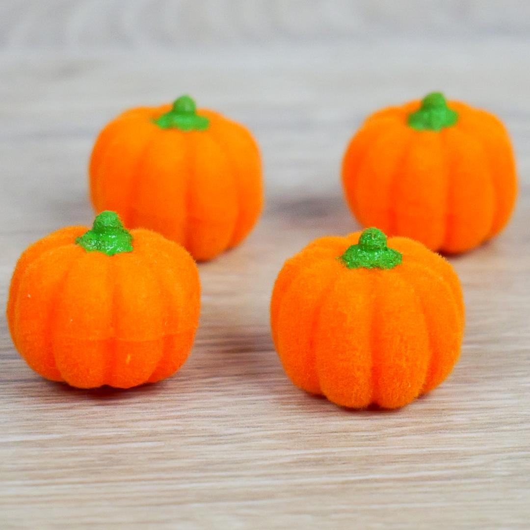 1" Miniature Flocked Pixie Pumpkins - Set of 4 - Fall & Halloween Crafts