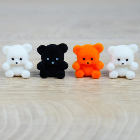 1" Flocked Miniature Bears - Mixed Colors - Set of 4 - Halloween & Fall Crafts