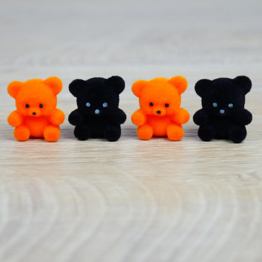 1" Flocked Miniature Bears - Black & Orange - Set of 4 - Halloween & Fall Crafts