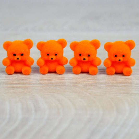 1" Miniature Orange Flocked Teddy Bears - Set of 4 - Halloween & Fall Crafts