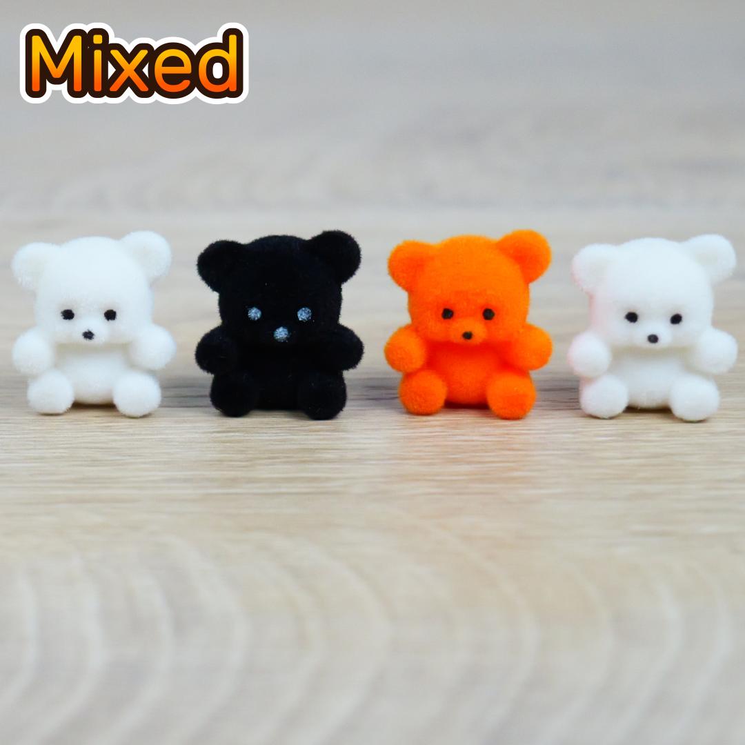 1" Flocked Miniature Bears - Mixed Colors - Set of 4 - Halloween & Fall Crafts
