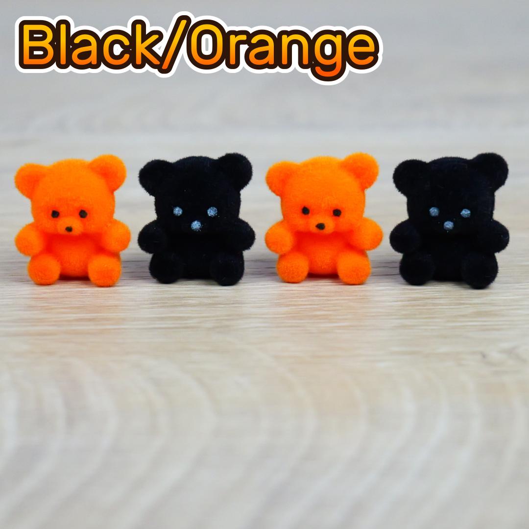 1" Flocked Miniature Bears - Black & Orange - Set of 4 - Halloween & Fall Crafts