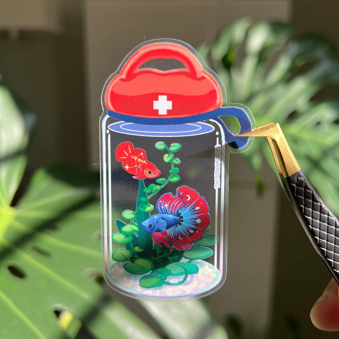 First Betta Kit Sticker - Vibrant Betta Fish - Transparent Waterproof Vinyl