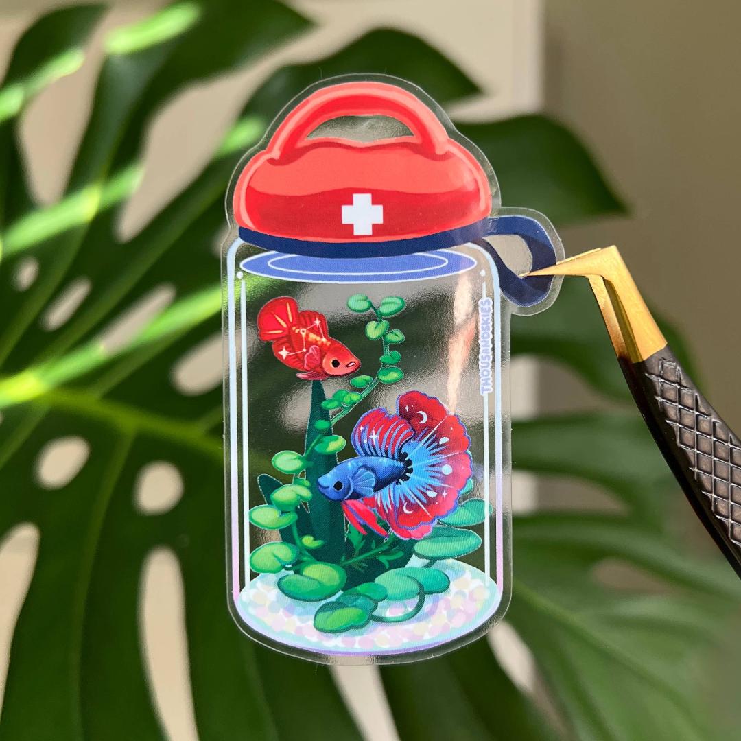 First Betta Kit Sticker - Vibrant Betta Fish - Transparent Waterproof Vinyl