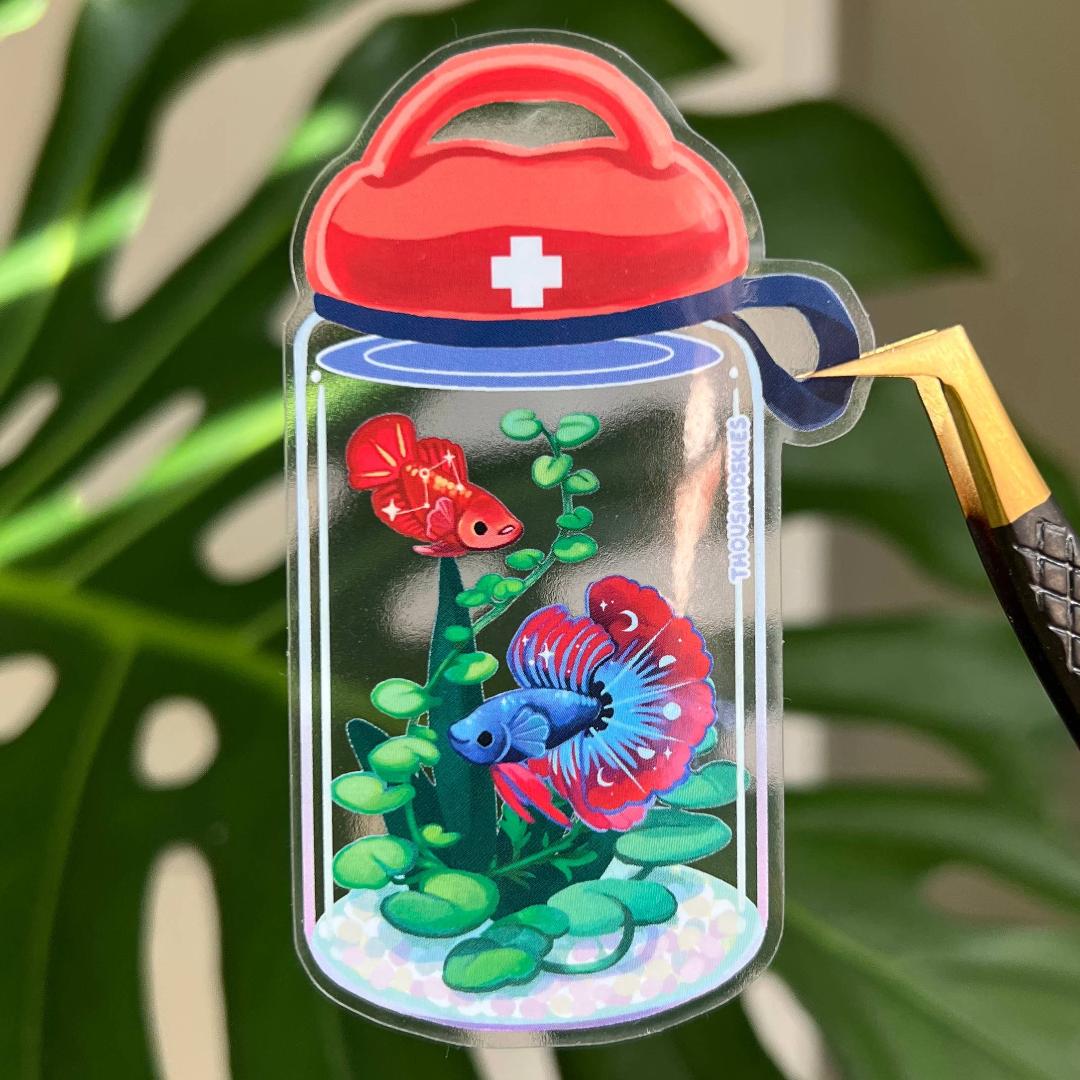 First Betta Kit Sticker - Vibrant Betta Fish - Transparent Waterproof Vinyl