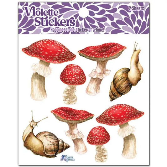 Mushroom Stickers - Snails - 2 Sheets - New in Packaging - Stationary - Scrapbook
