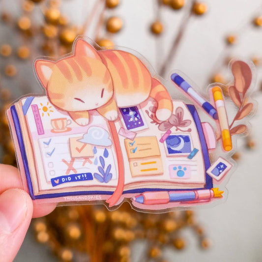 Kitten's Journal Sticker - Sleeping Cat - Transparent Waterproof Vinyl