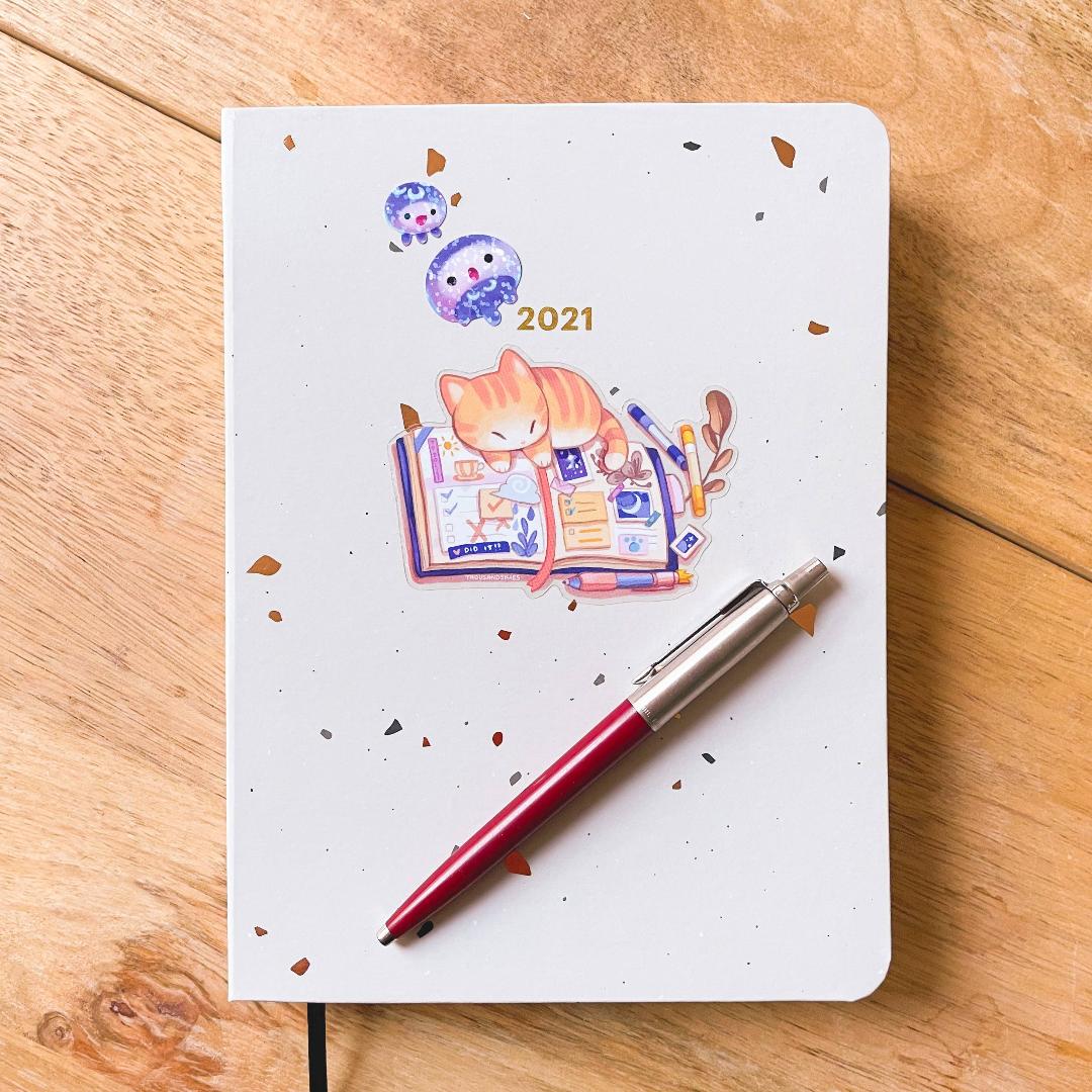 Kitten's Journal Sticker - Sleeping Cat - Transparent Waterproof Vinyl