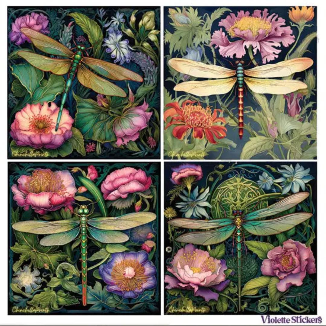 Dragonfly Stickers - Nature - 2 Sticker Sheets - Stationary - Scrapbook