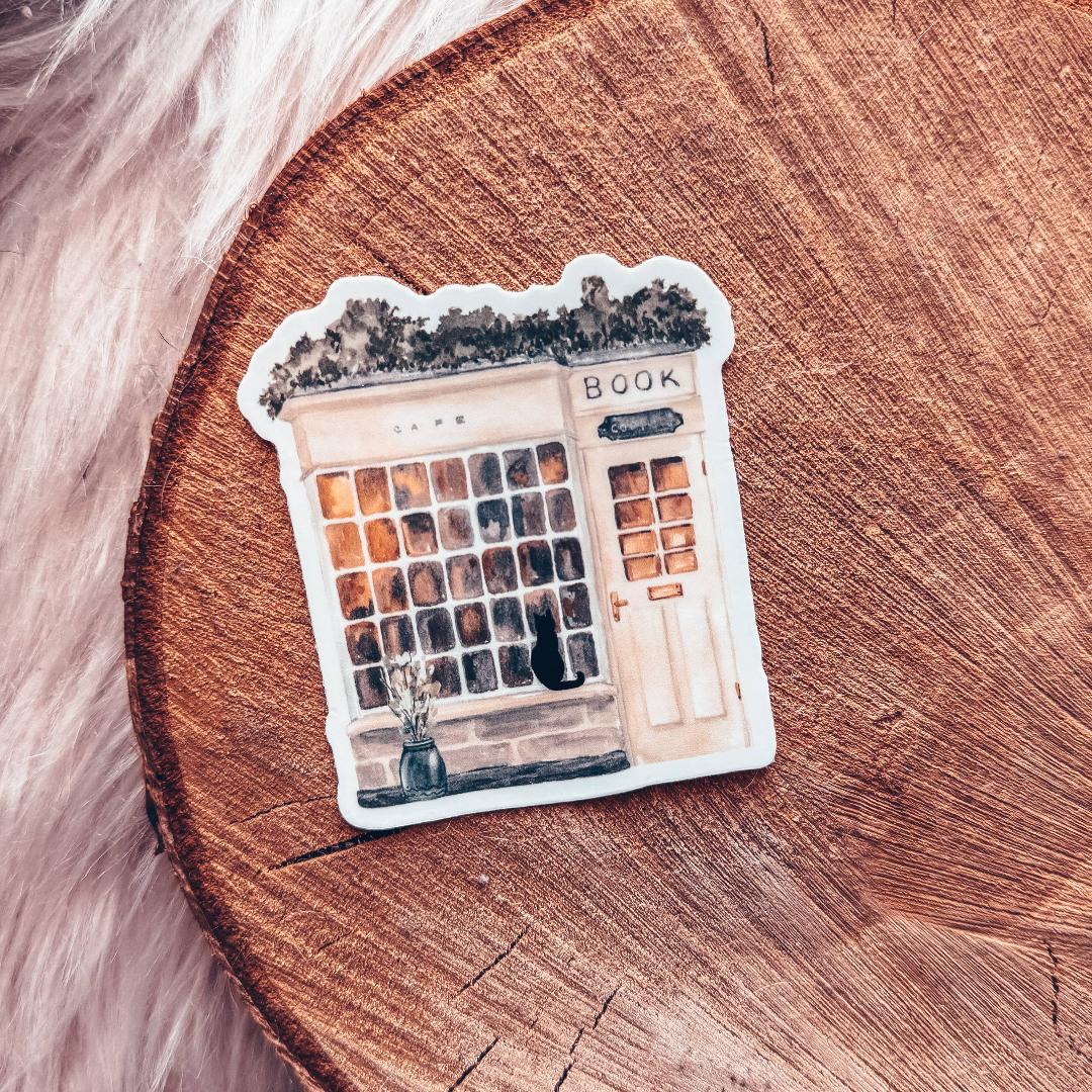 Book Shop Window with Black Cat Sticker - Vinyl