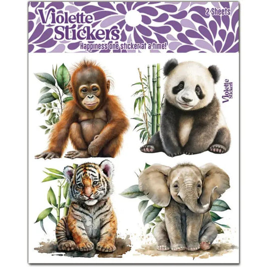 Baby Tiger and Friends Stickers - 2 Sticker Sheets - Stationary - Scrapbook