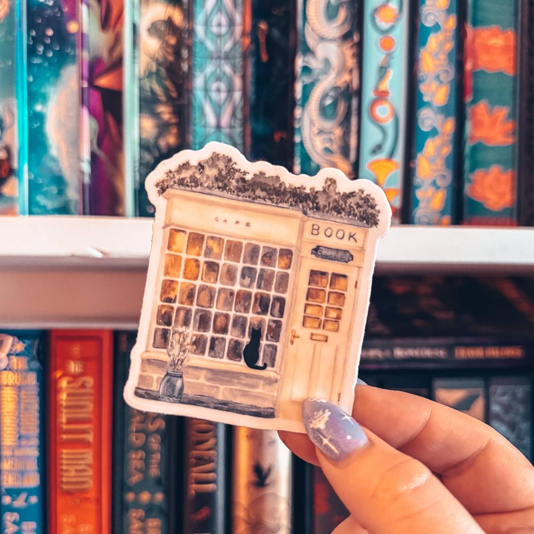 Book Shop Window with Black Cat Sticker - Vinyl