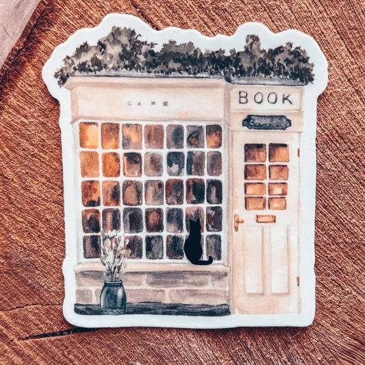 Book Shop Window with Black Cat Sticker - Vinyl