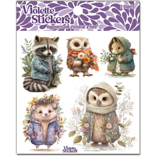 Cozy Animals in Coats Stickers - 2 Sticker Sheets - New in Packaging - Stationary