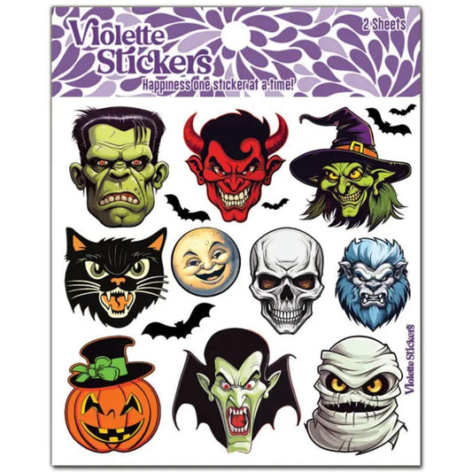 Crystal Monster Halloween Stickers - 2 Sticker Sheets for Stationary, Scrapbooking, & More