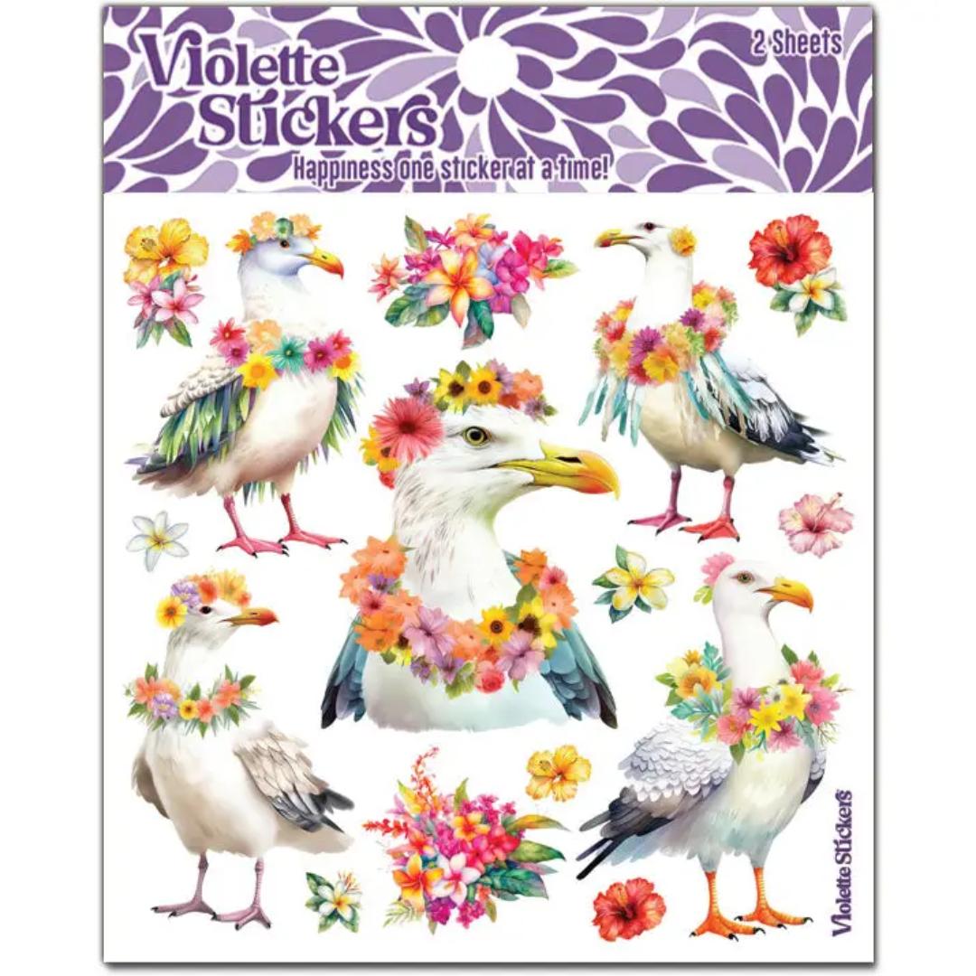 Seagulls with Leis Stickers - 2 Sticker Sheets - Stationary - Scrapbook