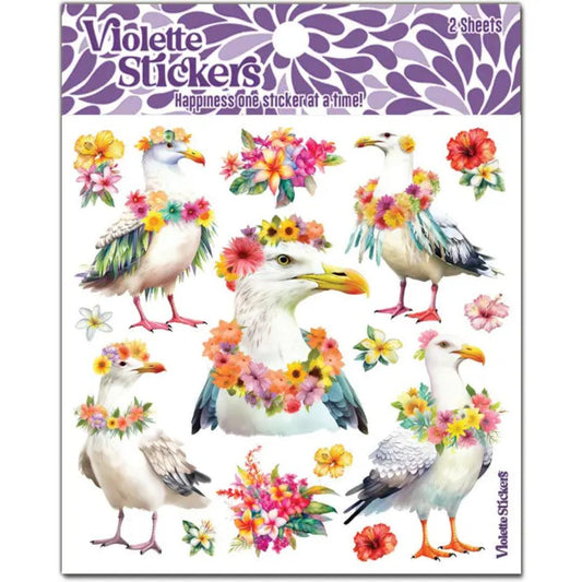 Seagulls with Leis Stickers - 2 Sticker Sheets - Stationary - Scrapbook