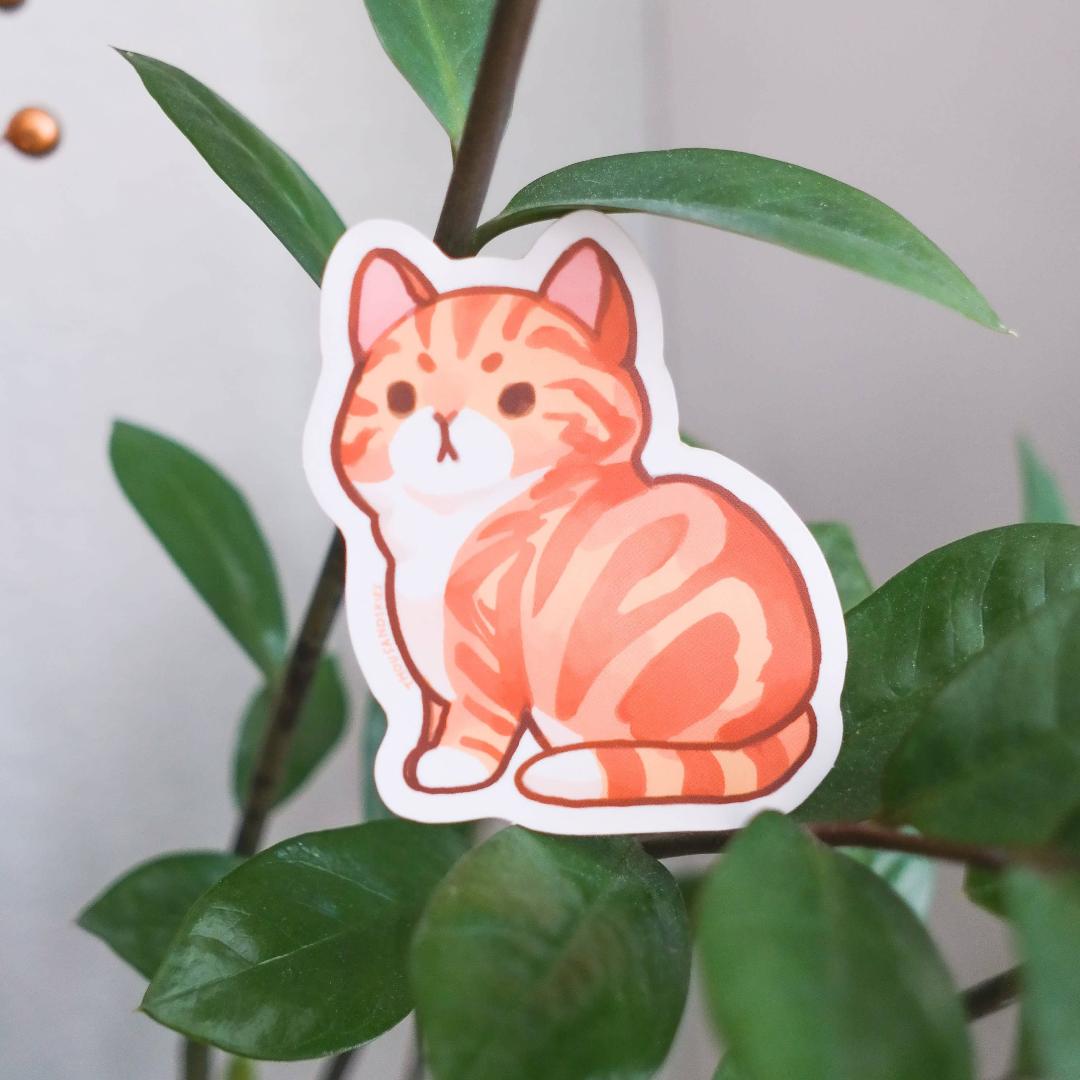 Red Marble and Orange Classic Tabby Cat Sticker - Waterproof Vinyl