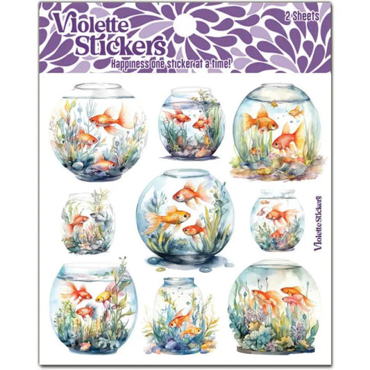 Goldfish Bowl Stickers - 2 Sticker Sheets - Stationary - Scrapbook