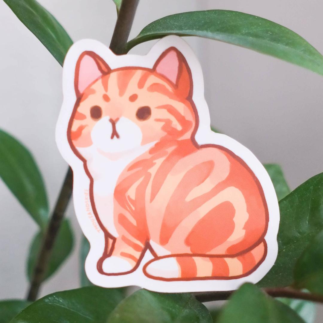 Red Marble and Orange Classic Tabby Cat Sticker - Waterproof Vinyl