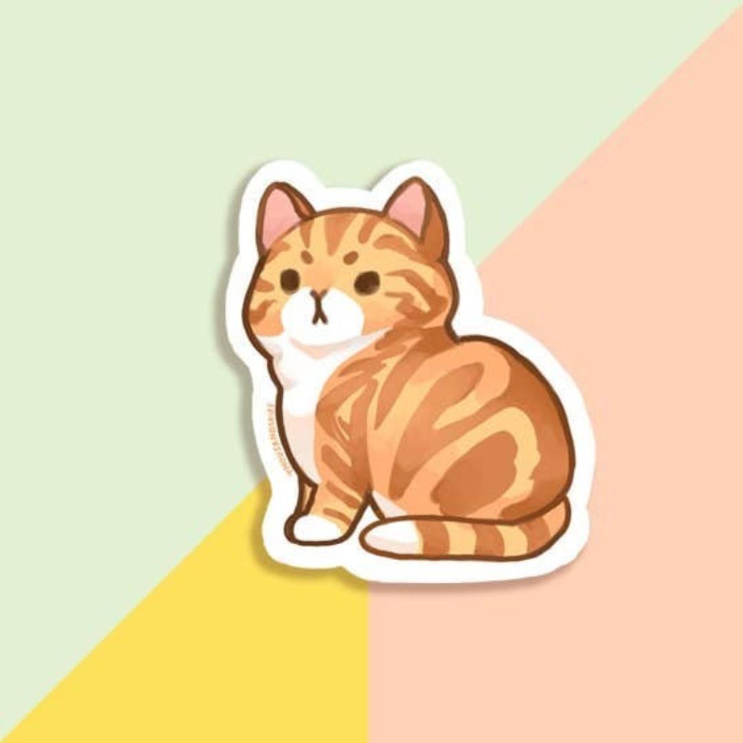 Red Marble and Orange Classic Tabby Cat Sticker - Waterproof Vinyl