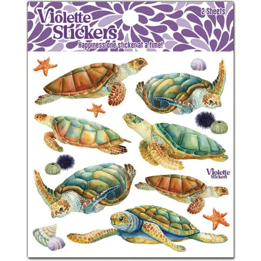 Sea Turtles Stickers - 2 Sticker Sheets - Sea Life - Stationary - Scrapbook