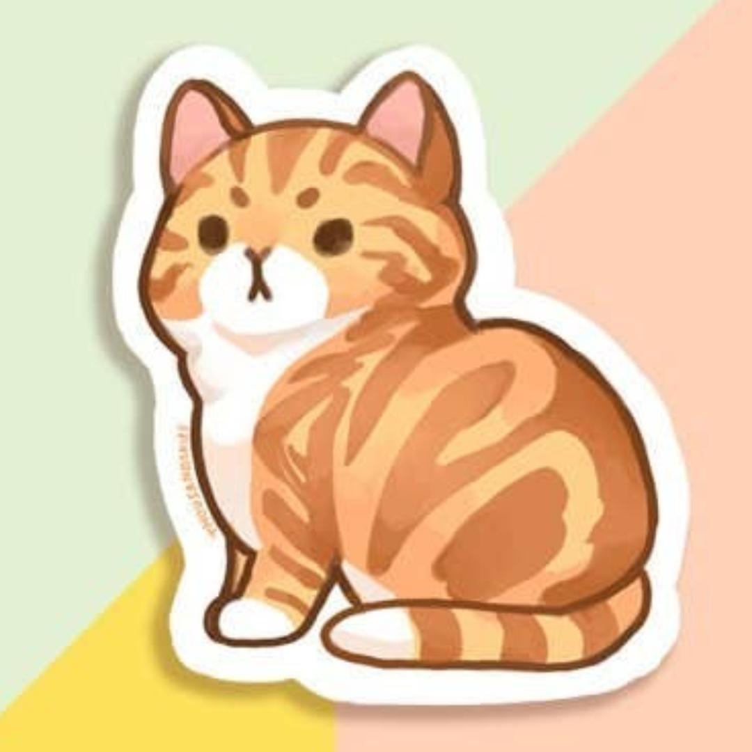 Red Marble and Orange Classic Tabby Cat Sticker - Waterproof Vinyl
