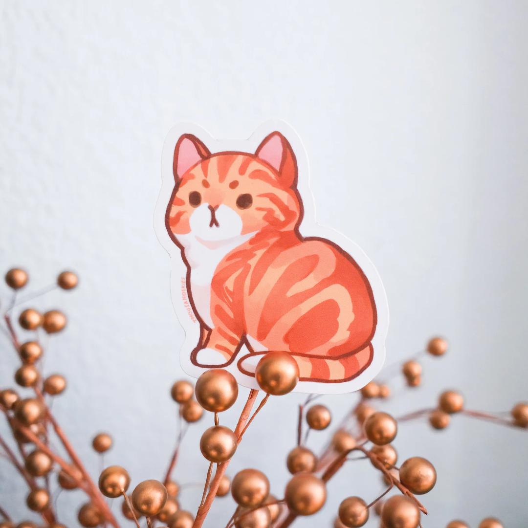 Red Marble and Orange Classic Tabby Cat Sticker - Waterproof Vinyl