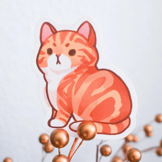 Red Marble and Orange Classic Tabby Cat Sticker - Waterproof Vinyl