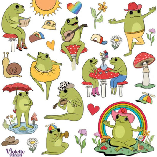 Happy Frogs Stickers - 1 Sticker Sheet - Stationary - Scrapbook