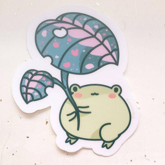 Gogo the Frog Leaf Umbrella Sticker - Clear Vinyl Decal