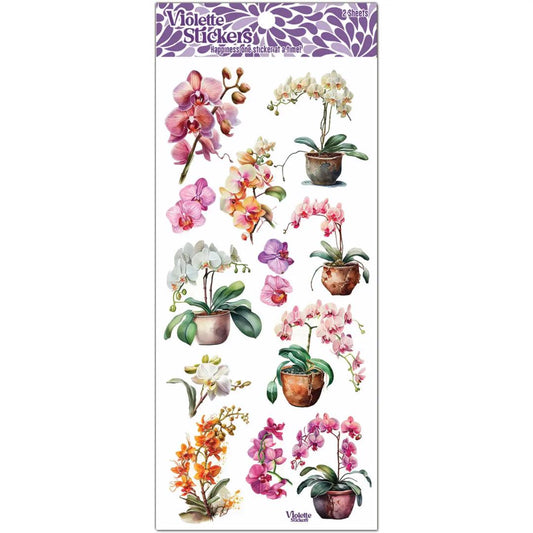 Orchid Flower Stickers - 2 Sticker Sheets for Stationary, Scrapbooking, & More