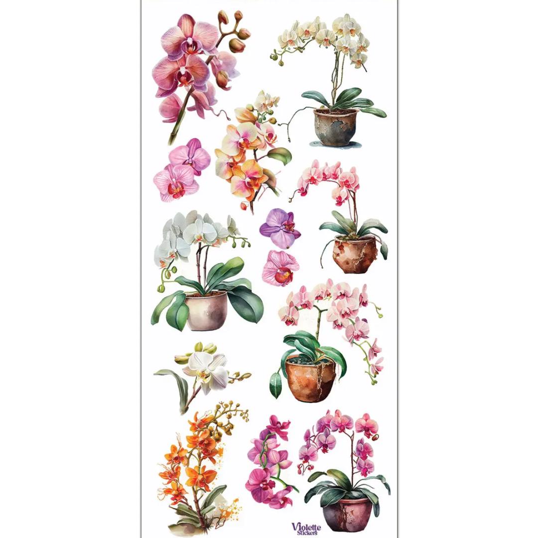 Orchid Flower Stickers - 2 Sticker Sheets for Stationary, Scrapbooking, & More