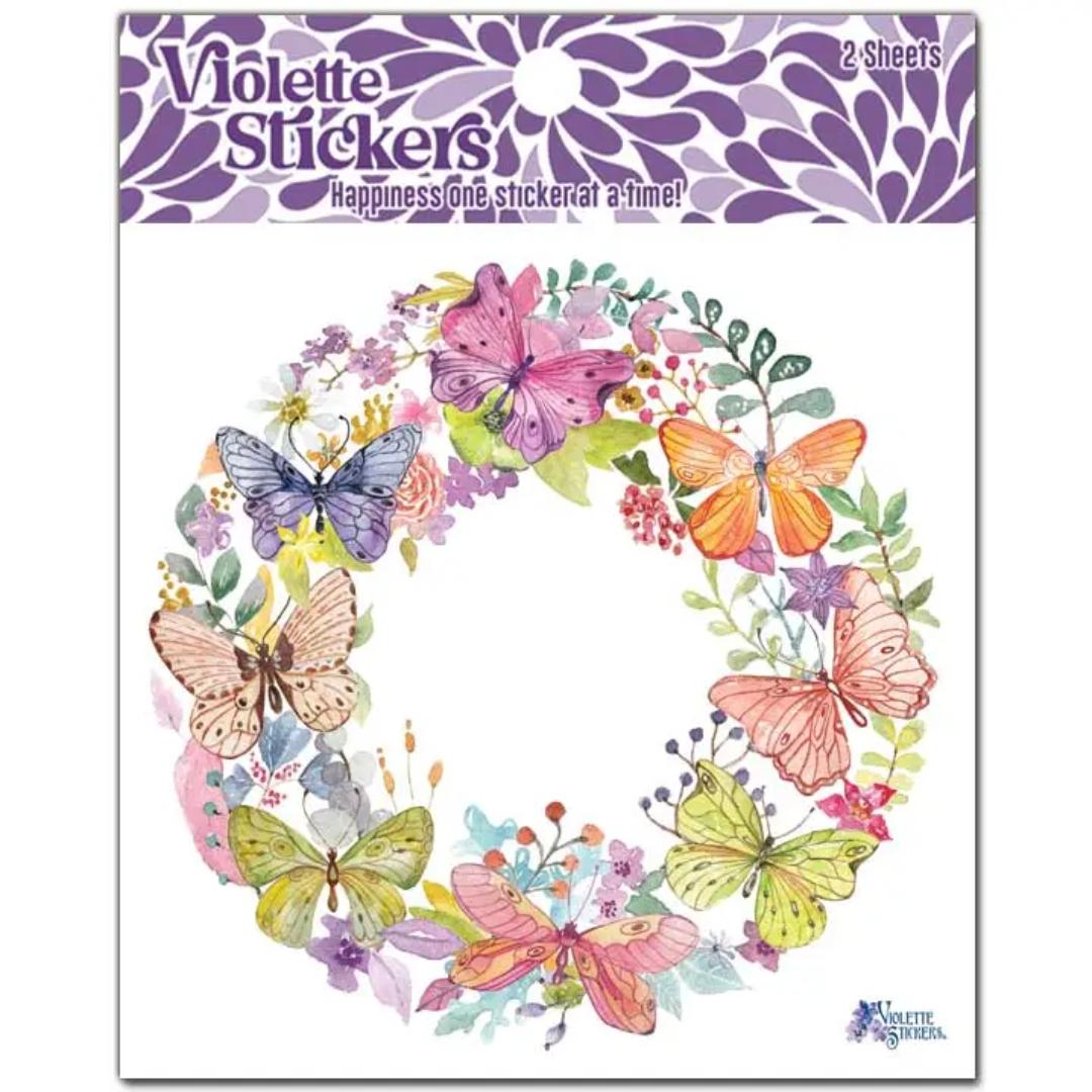 Large Butterfly Wreath Sticker - Transparent Background - Set of 2 Stickers for Scrapbooking & More