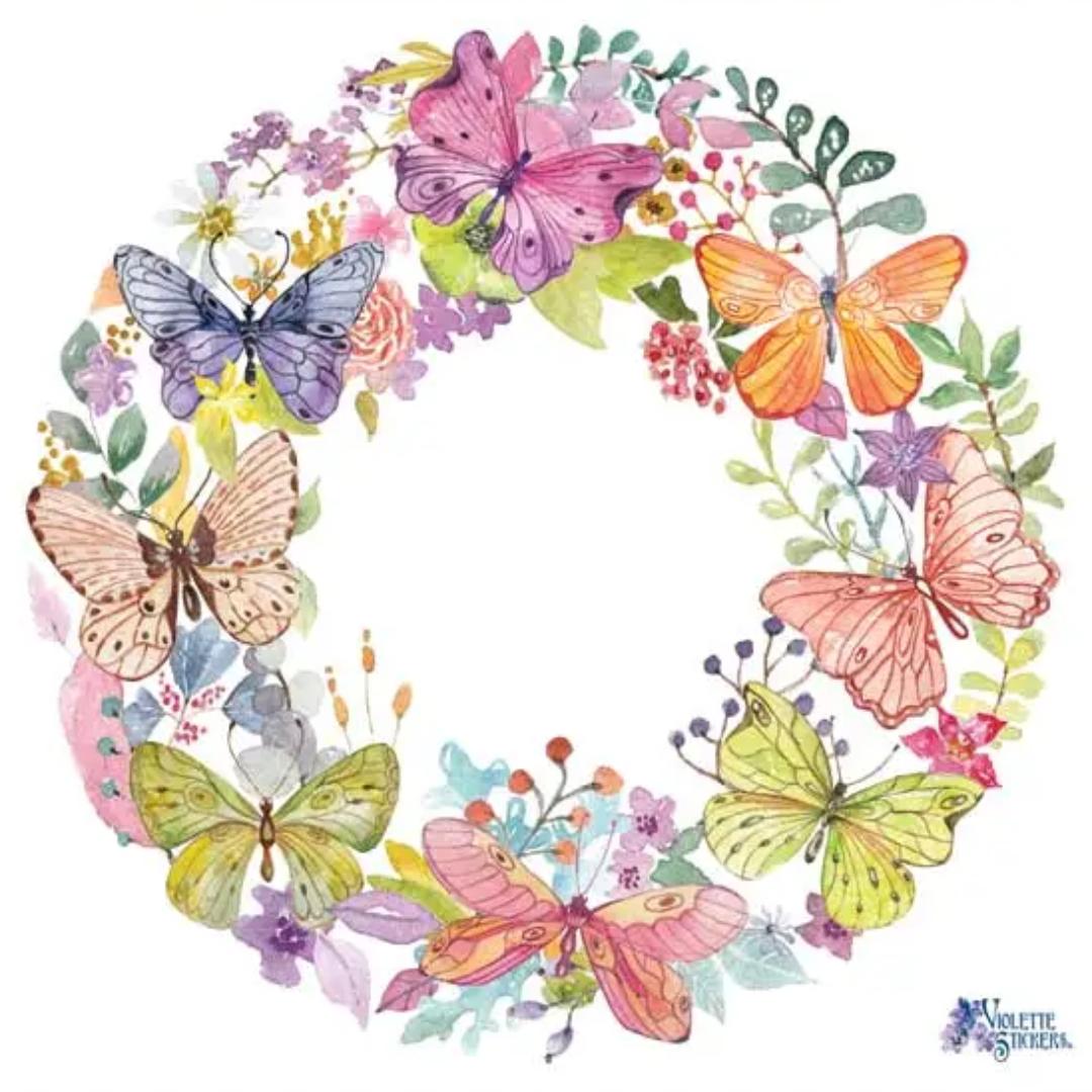 Large Butterfly Wreath Sticker - Transparent Background - Set of 2 Stickers for Scrapbooking & More