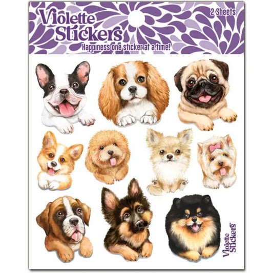 Fuzzy Puppy Dog Stickers - 2 Sticker Sheets for Stationary, Scrapbooking, & More