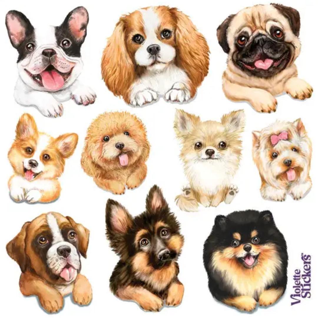 Fuzzy Puppy Dog Stickers - 2 Sticker Sheets for Stationary, Scrapbooking, & More